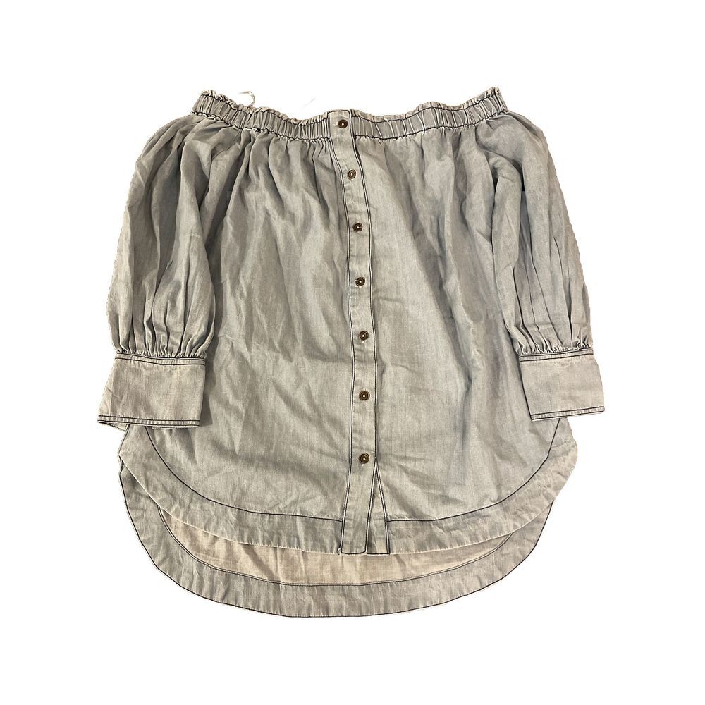 Free People Women's Denim Top Blouse Off The Shoulder Square Neck Size‎ XS